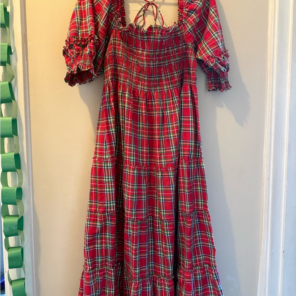 Hill House Nesli Red and Green Tartan Dress - Picture 2 of 5